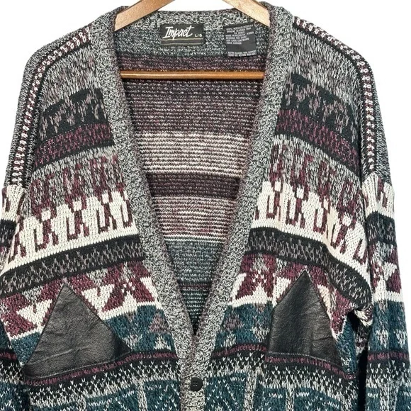 Vintage Mens Grandpacore Cardigan Sweater Size Large Geometric Abstract Aztec - Picture 3 of 13